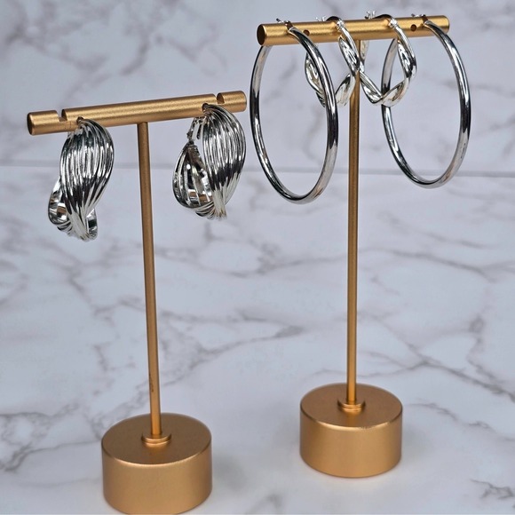Jewelry - Sterling Silver Hoop Earring Set 3 Pairs Twisted Shrimp Polished 925 19.6g